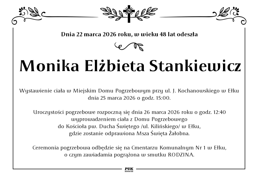 Monika Elżbieta Stankiewicz - nekrolog